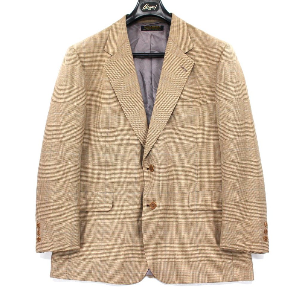 Brooks Brothers Tan Silk Houndstooth Check Single Breasted Sport Coat 44 Blazer